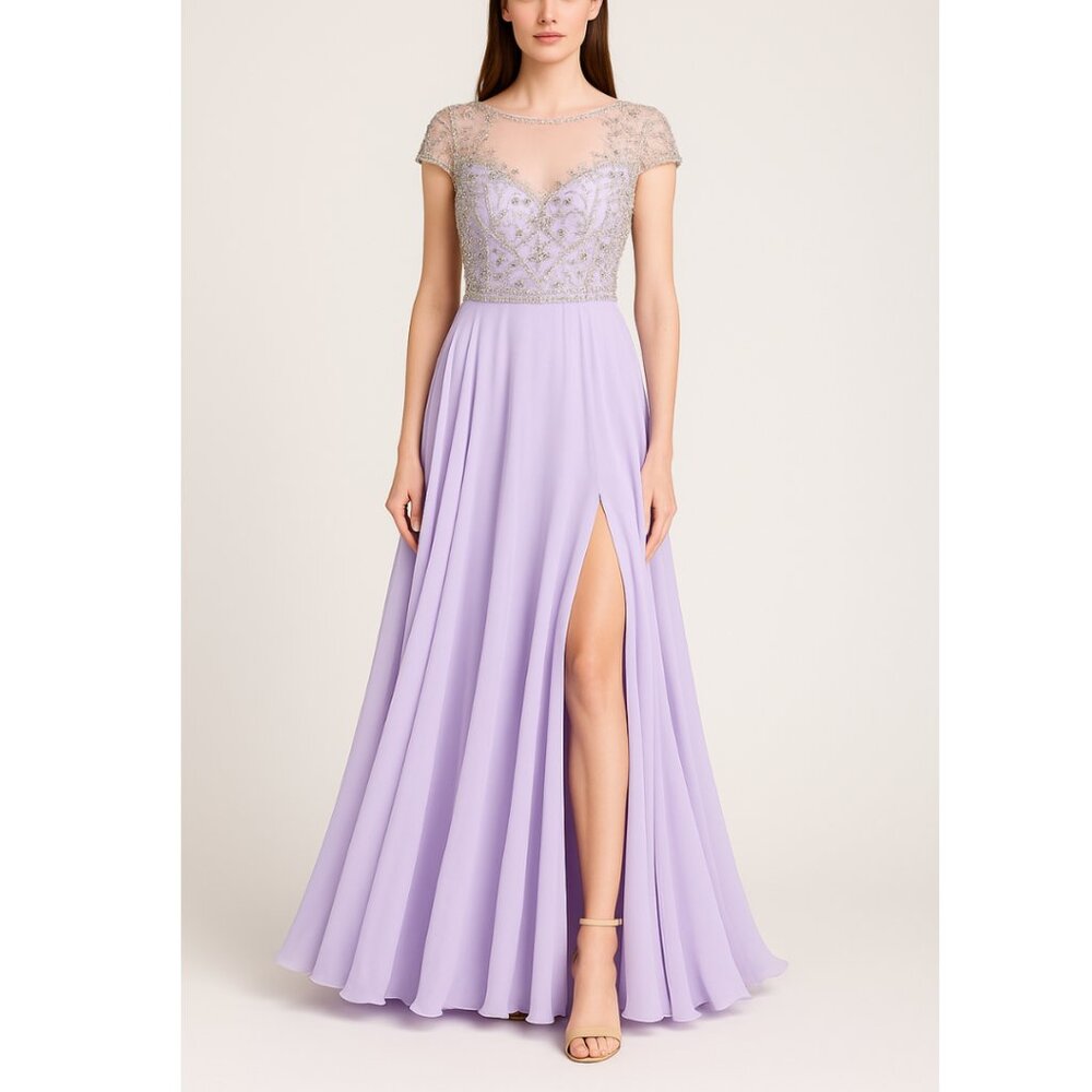 Mac Duggal NWT 66785F Gown Women's 18W Lilac Beaded Chiffon A Line Formal Elegan